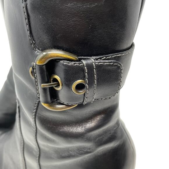 Ecco Size 40(9) Black Leather Mid Calf Boots Adjustable Buckle Side Zip-Flaw - Picture 6 of 16